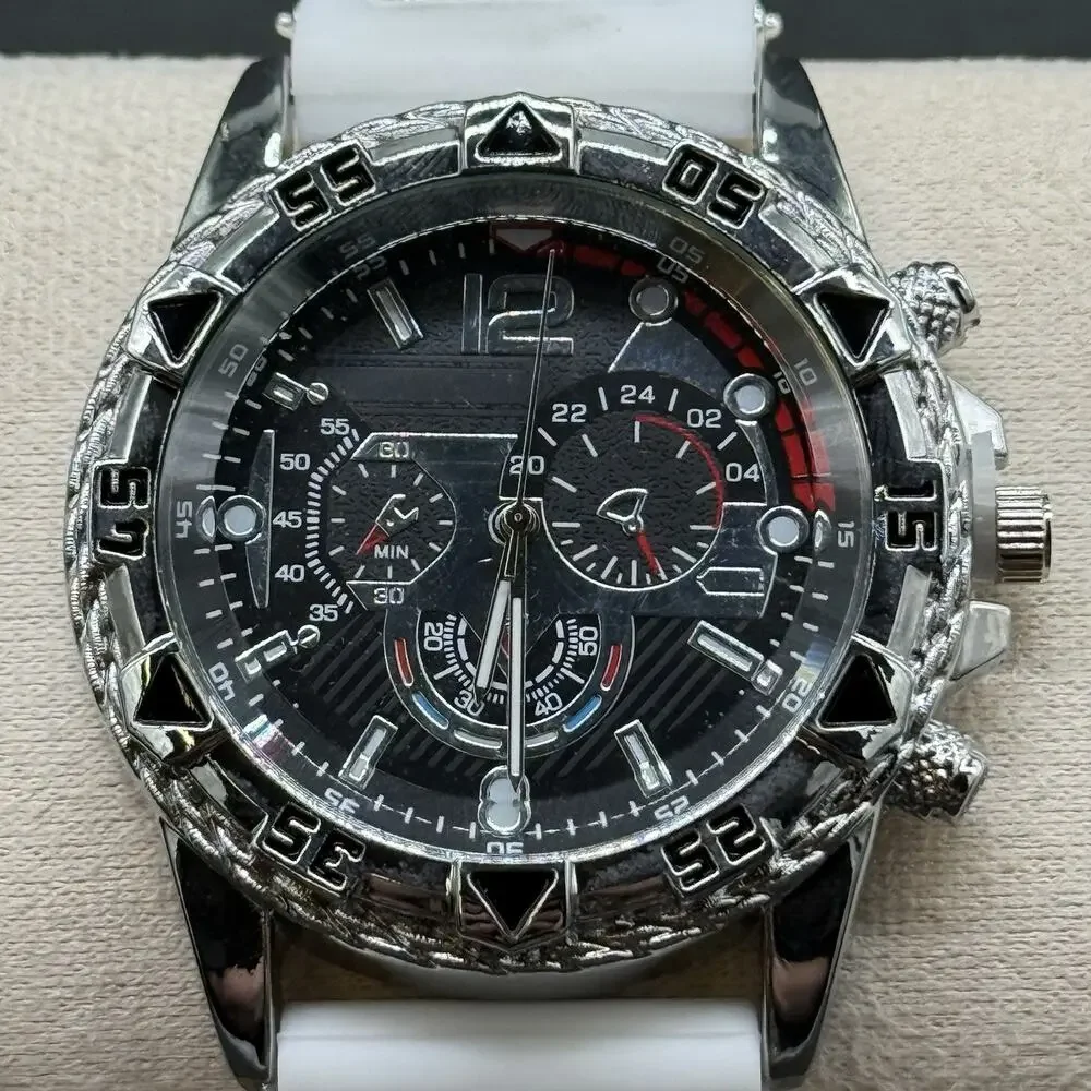 Lot of 2 Men's Fashion Watches Gaiety Chrono Style Silicone Rubber Sport Bands